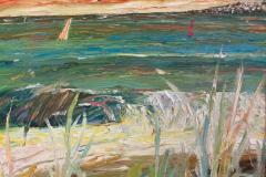 Mar con pueblo, 92 x 73 cm, oil on canvas, 2025