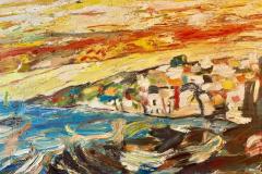 Pueblo con mar I, 81 x 60 cm, oil on canvas, 2025