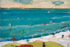 El pajaro y la playa, 55 x 46 cm, oil on canvas, 2019