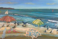 Conferencia en la playa,  80 x 50 cm, óleo sobre tela, 2021