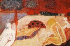 Mujeres en la playa, 50 x 60 cm, técnica mixta sobre madera, 2000