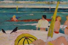 Mar con paraguas y dos pajaros, 80 x 55 cm, óleo sobre tela, 2006