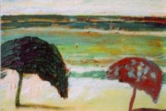 Mar con paraguas I, 33 x 24 cm, óleo sobre tela, 2004 (colección privada)