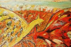 Gallos con tierra ardiendo I, 45 x 33 cm, oil on canvas, 2011