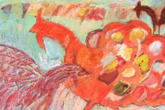 Gallos y el cielo II, 45 x 38 cm, óleo sobre tela, 2011