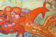 Gallos y el cielo I, 45 x 38 cm, óleo sobre tela, 2011