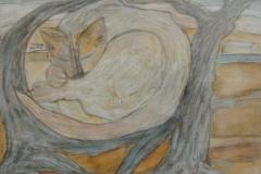 Gato durmiendo, 53 x 43 cm, técnica mixta sobre papel, 2006