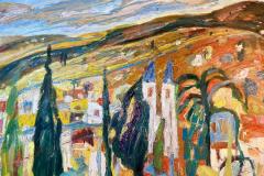 Pueblo con sierra IV, 120 x 100 cm, Öl auf Leinwand, 2026