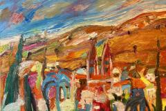 Pueblo con sierra III, 92 x 73 cm, oil on canvas, 2025