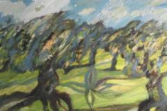 Olivar con azul, 50 x 80 cm, oil on canvas, 2020
