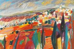 Pueblo con Sierra I, 81 x 60 cm, oil on canvas, 2025