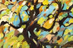 Arbol en primavera bailando, 33 x 41 cm, óleo sobre tela, 2023