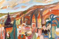 Pueblo con Sierra II, 81 x 60 cm, óleo sobre tela, 2025 (colección privada)