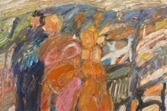 Familia con gatos y sierra, 55 x 38 cm, óleo sobre tela, 2025