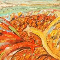 Gallos con tierra ardiendo II, 45 x 33 cm, oil on canvas, 2011 (private collection)