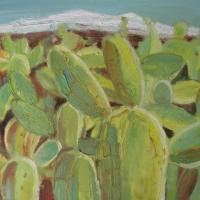 Mar de cactus con sierra, 55 x 46 cm, óleo sobre tela, 2010