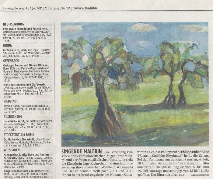 press cutting for artist Jane Kleinschmit