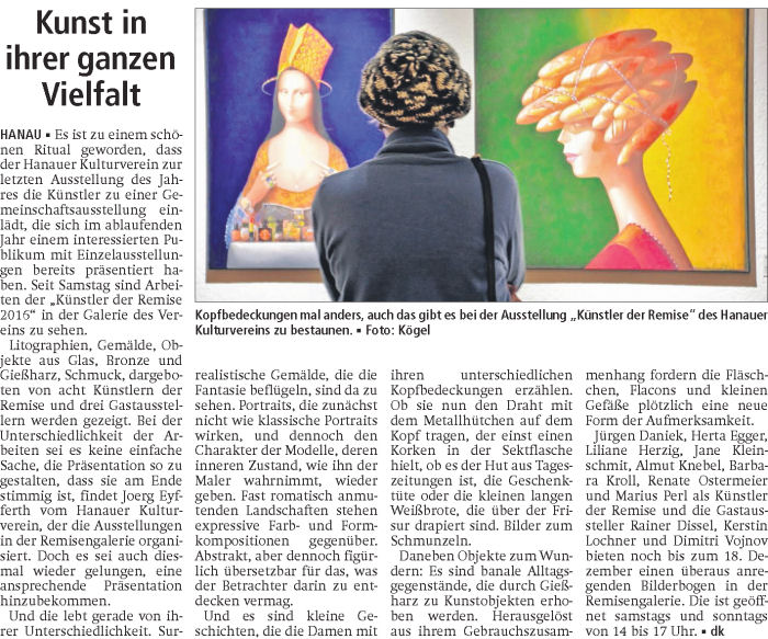 Press cutting for artist Jane Kleinschmit