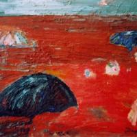 Mar rojo con paraguas, 92 x 73 cm, oil on canvas, 2004