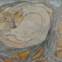 Gato durmiendo, 53 x 43 cm, mixed media on paper, 2006