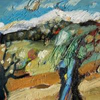 Arbol con sierra, 46 x 38 cm, oil on canvas, 2024